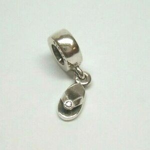 Authentic Retired Pandora Flip Flop Clear CZ Dangle Charm - Very Nice!